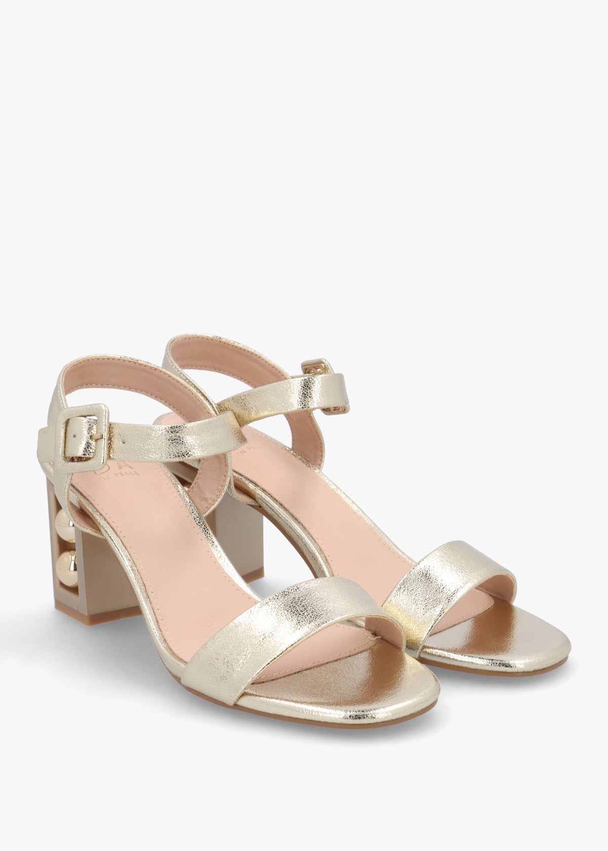 Sandypearl Gold Leather Heeled Sandals