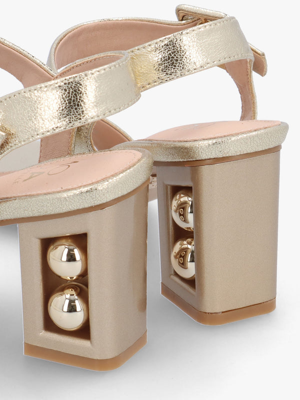 Sandypearl Gold Leather Heeled Sandals