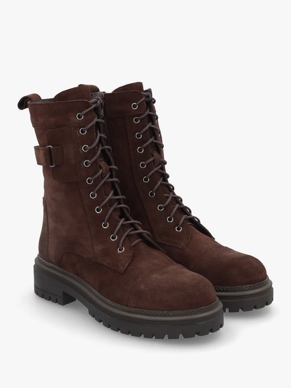 Idris Brown Suede Ankle Strap Biker Boots