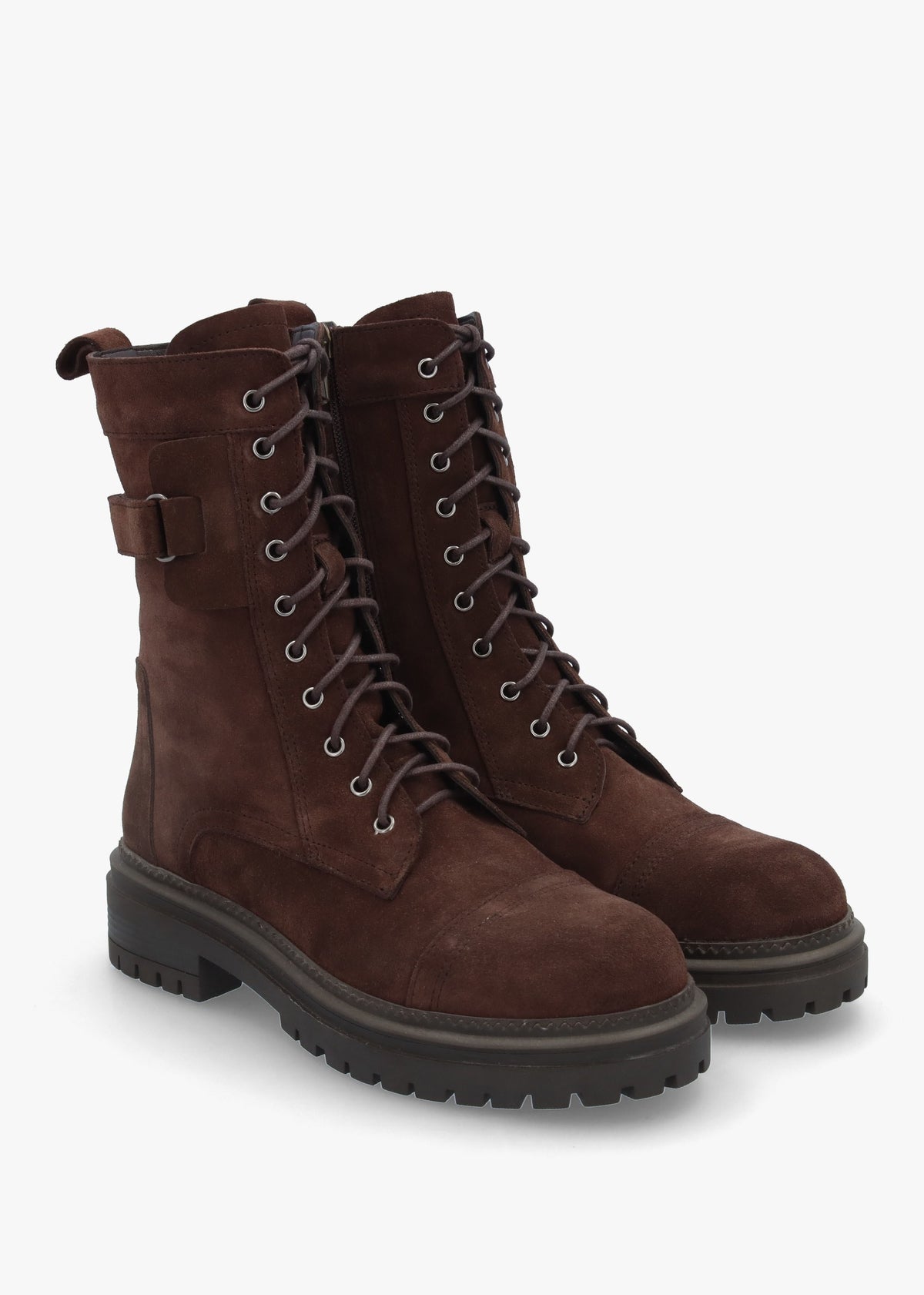 Idris Brown Suede Ankle Strap Biker Boots