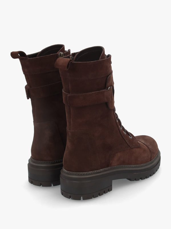 Idris Brown Suede Ankle Strap Biker Boots