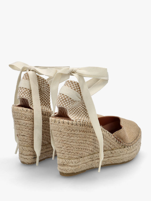 Marken II Beige & Gold Leather Reptile Wedge Espadrilles