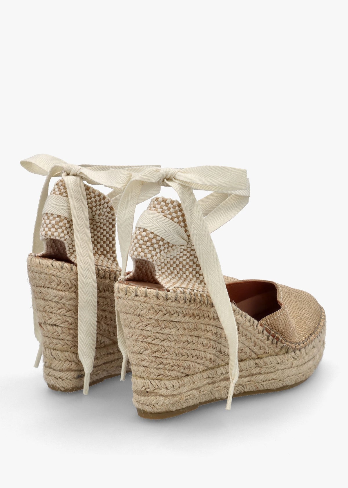 Marken II Beige & Gold Leather Reptile Wedge Espadrilles