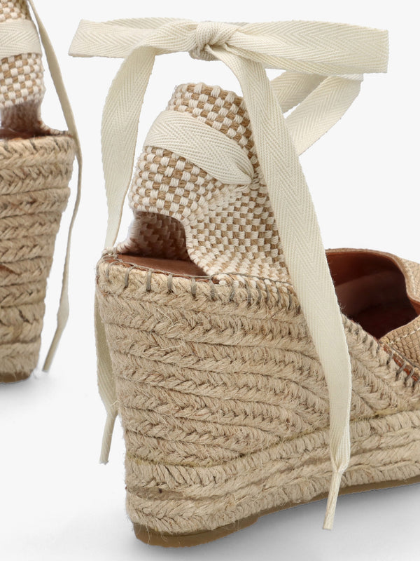 Marken II Beige & Gold Leather Reptile Wedge Espadrilles