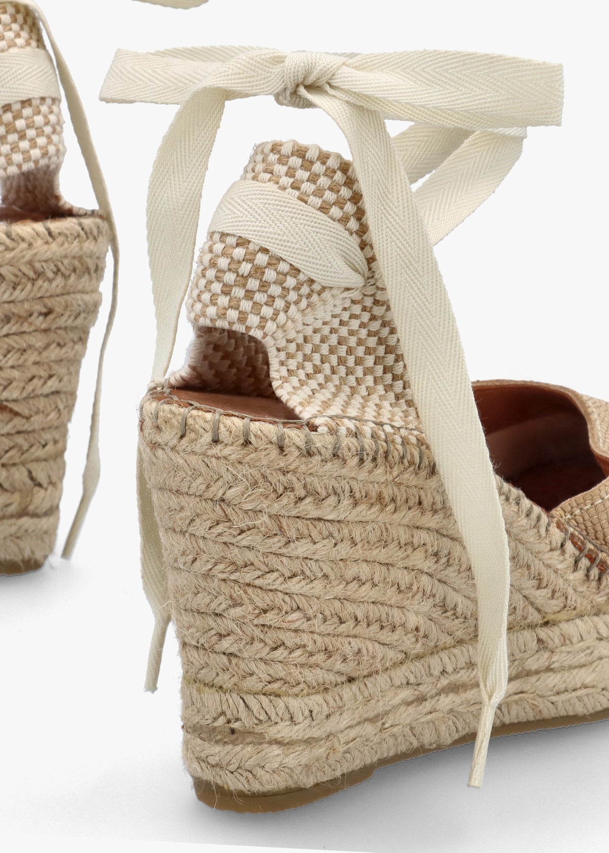 Marken II Beige & Gold Leather Reptile Wedge Espadrilles