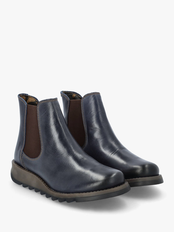 Salv Blue Rug Leather Wedge Chelsea Boots