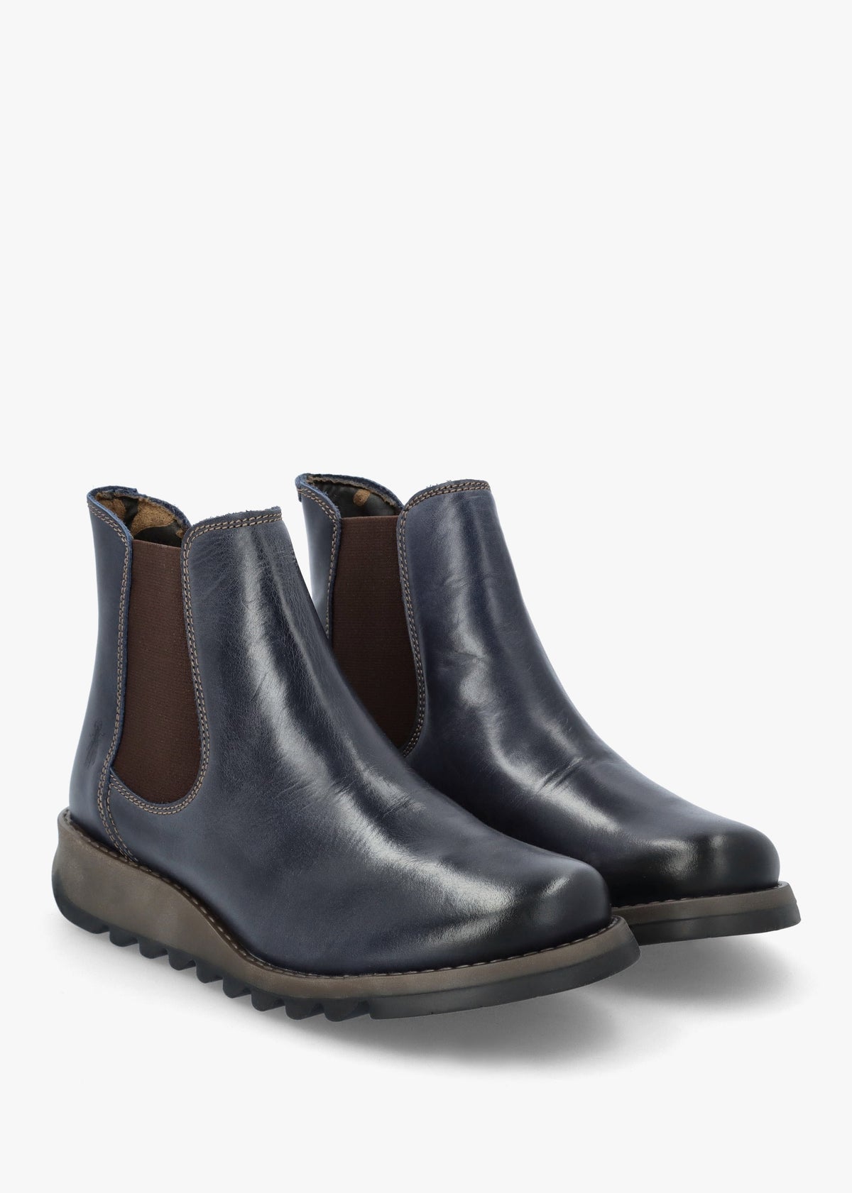 Salv Blue Rug Leather Wedge Chelsea Boots