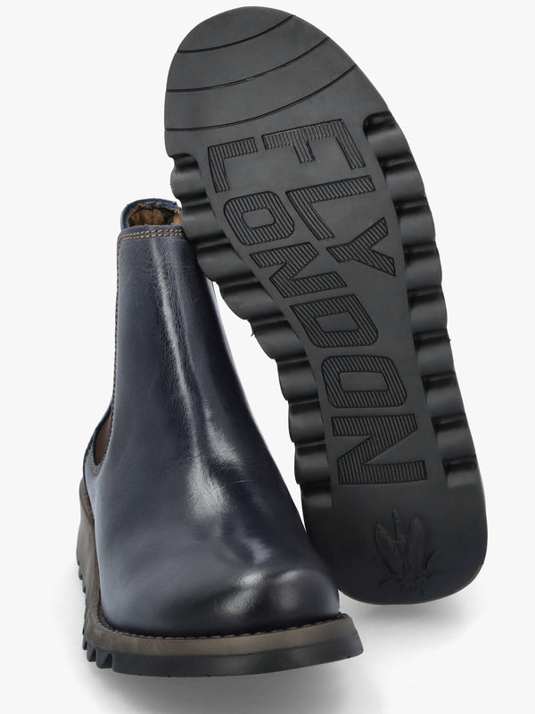 Salv Blue Rug Leather Wedge Chelsea Boots