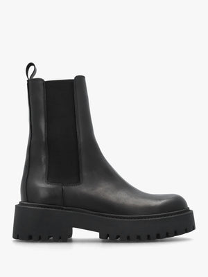 Black Leather High Shaft Chunky Chelsea Boots