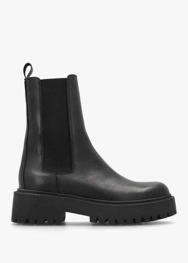 Black Leather High Shaft Chunky Chelsea Boots