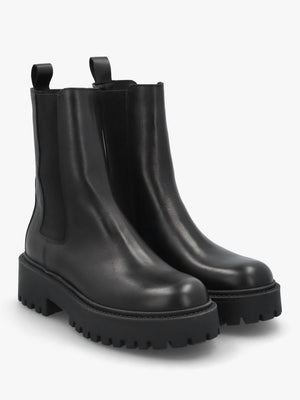 Black Leather High Shaft Chunky Chelsea Boots