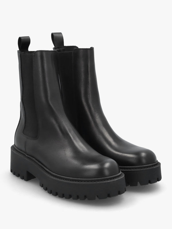 Black Leather High Shaft Chunky Chelsea Boots
