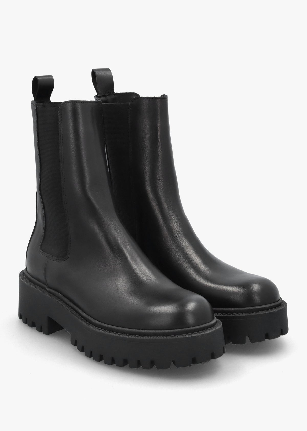 Black Leather High Shaft Chunky Chelsea Boots