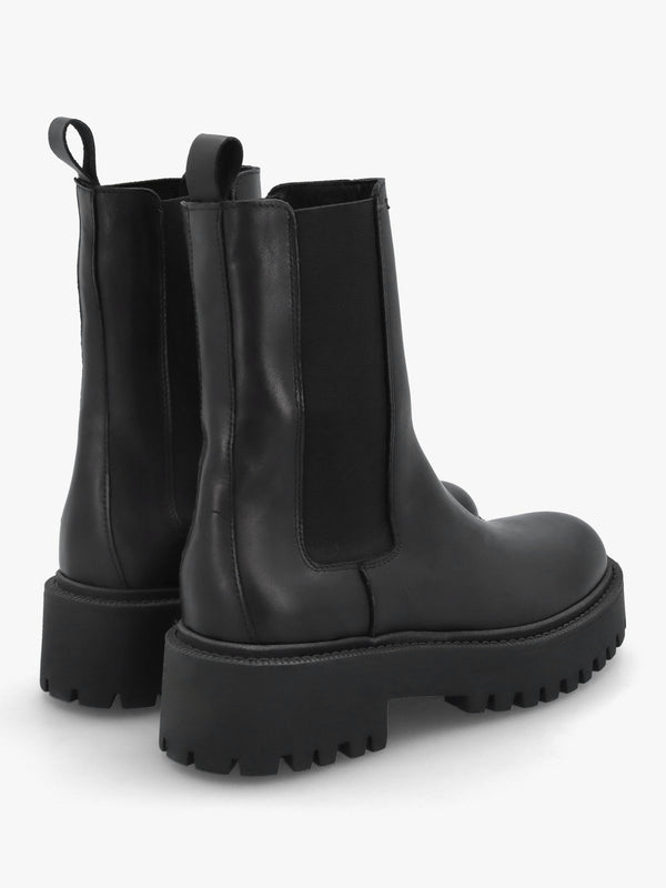 Black Leather High Shaft Chunky Chelsea Boots