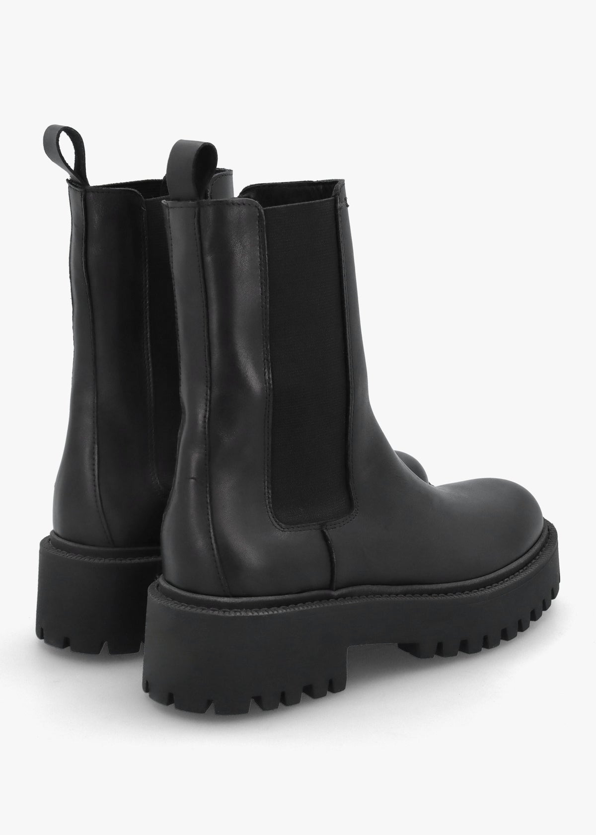 Black Leather High Shaft Chunky Chelsea Boots