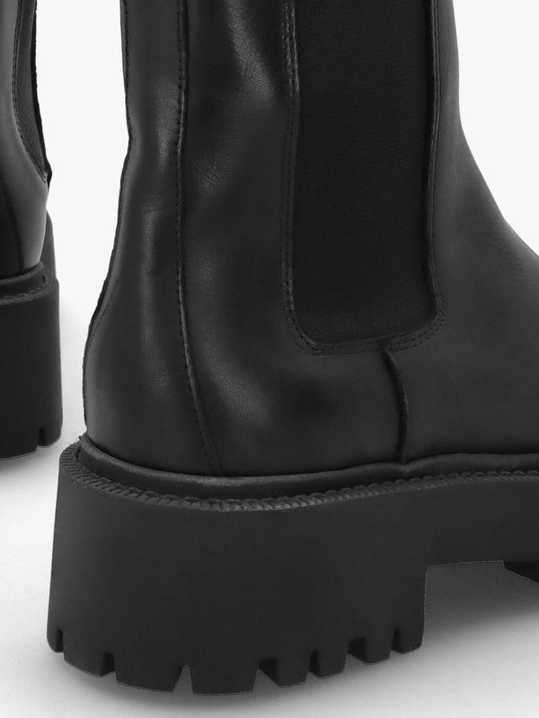 Black Leather High Shaft Chunky Chelsea Boots