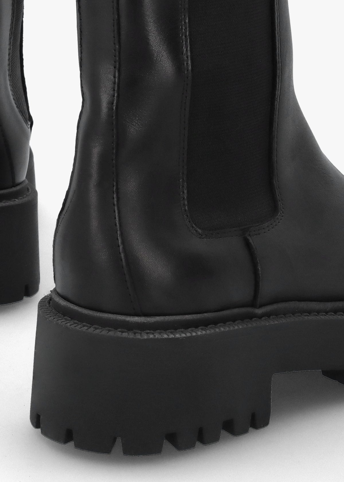 Black Leather High Shaft Chunky Chelsea Boots