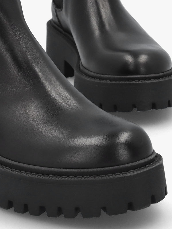 Black Leather High Shaft Chunky Chelsea Boots