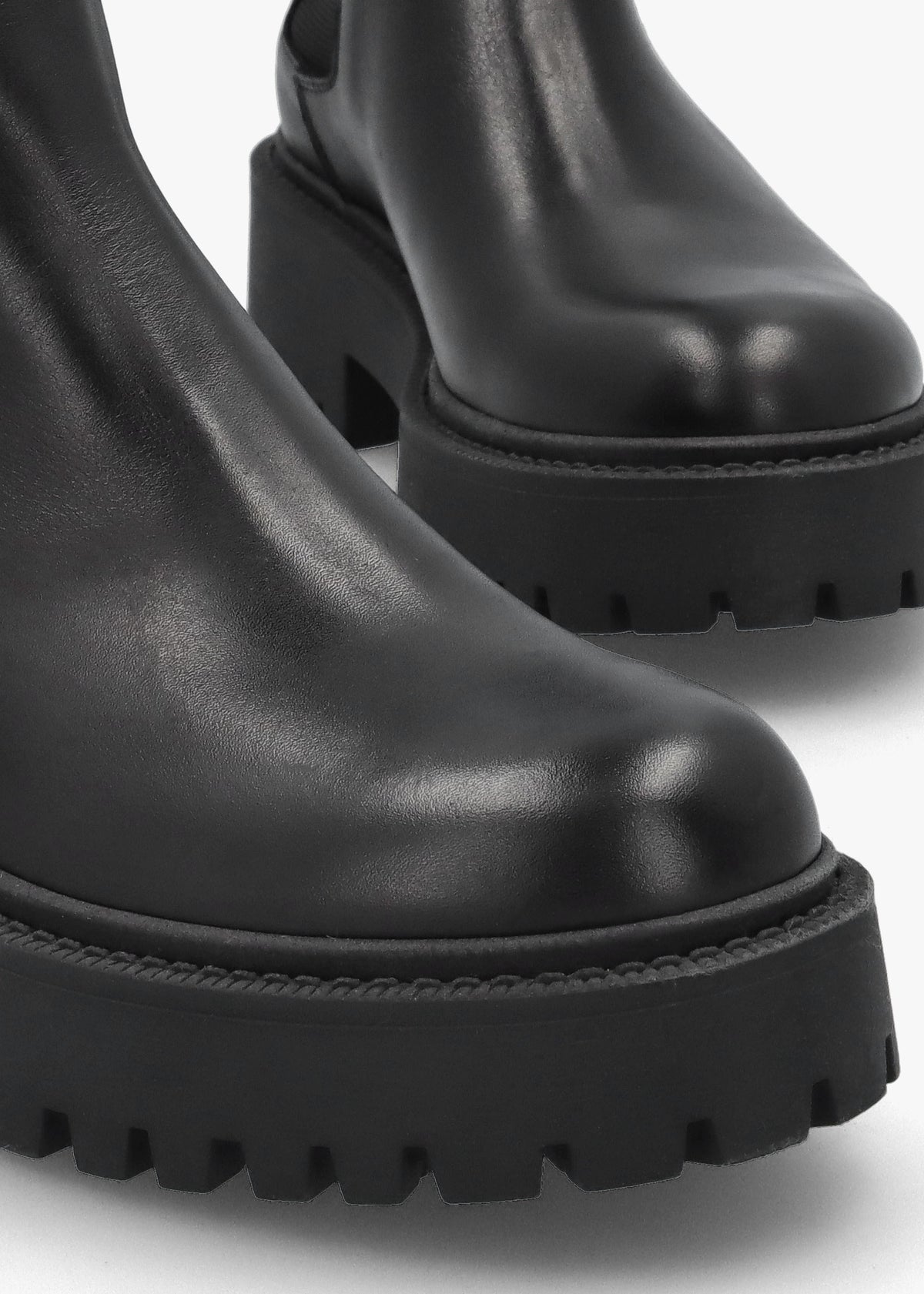 Black Leather High Shaft Chunky Chelsea Boots