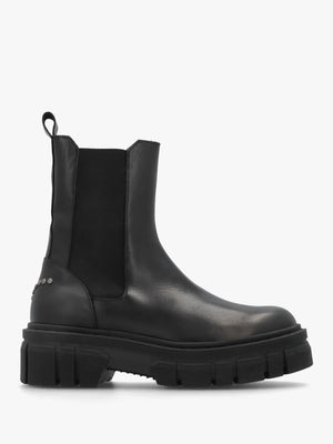Black Leather Studded Chunky Chelsea Boots