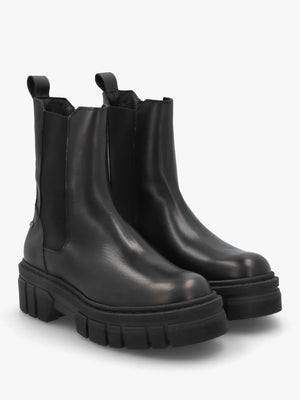 Black Leather Studded Chunky Chelsea Boots