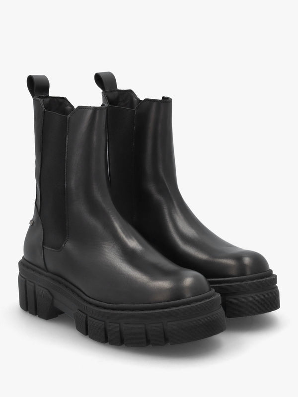 Black Leather Studded Chunky Chelsea Boots