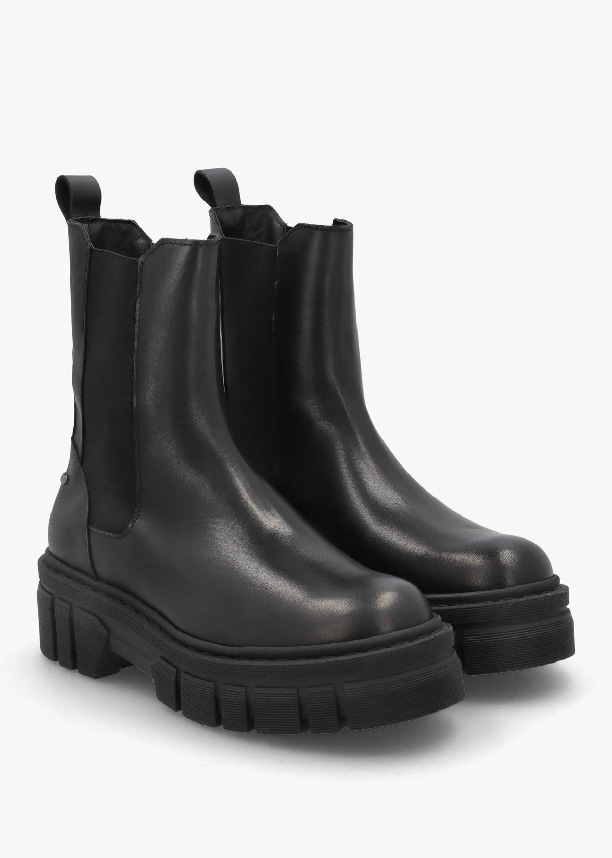 Black Leather Studded Chunky Chelsea Boots