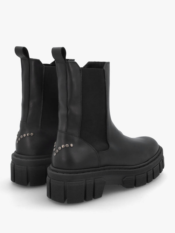 Black Leather Studded Chunky Chelsea Boots