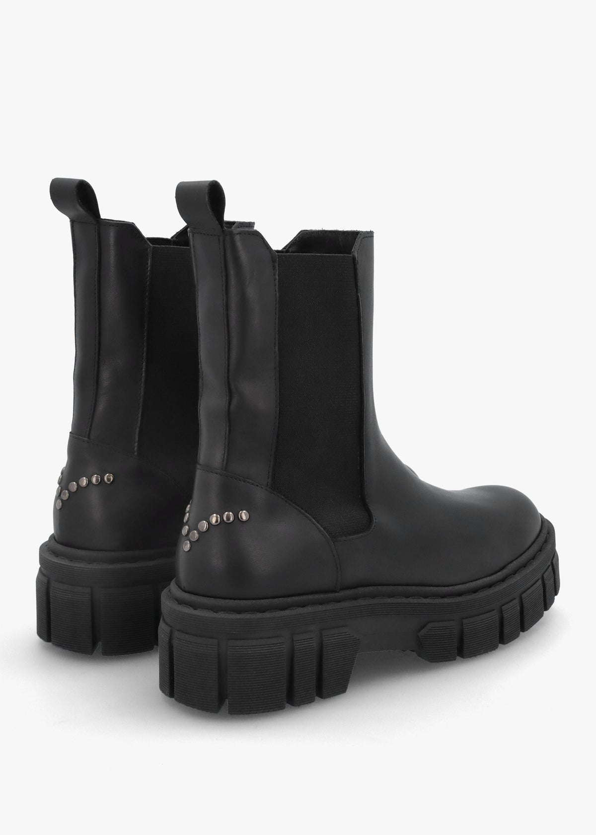 Black Leather Studded Chunky Chelsea Boots