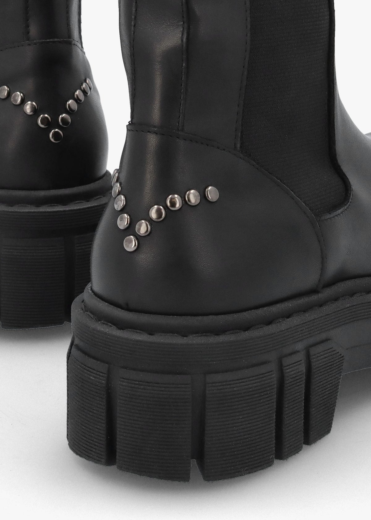 Black Leather Studded Chunky Chelsea Boots