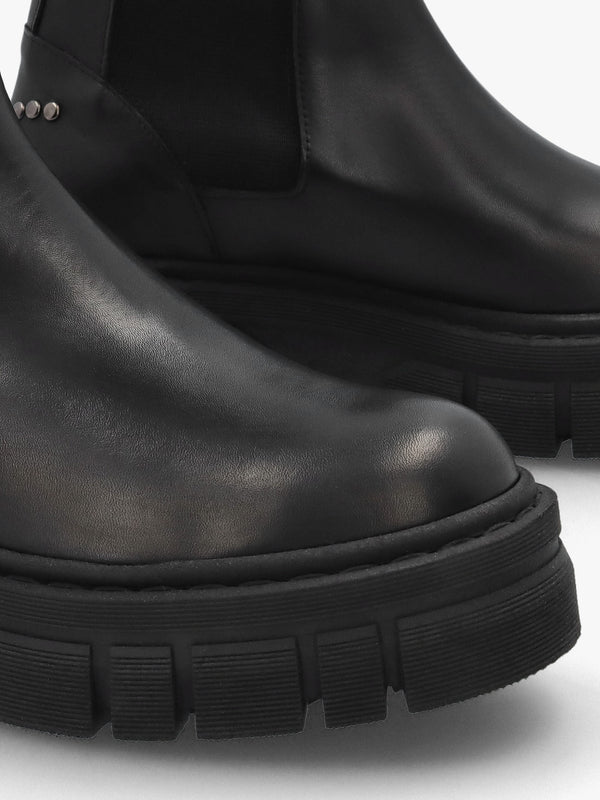 Black Leather Studded Chunky Chelsea Boots
