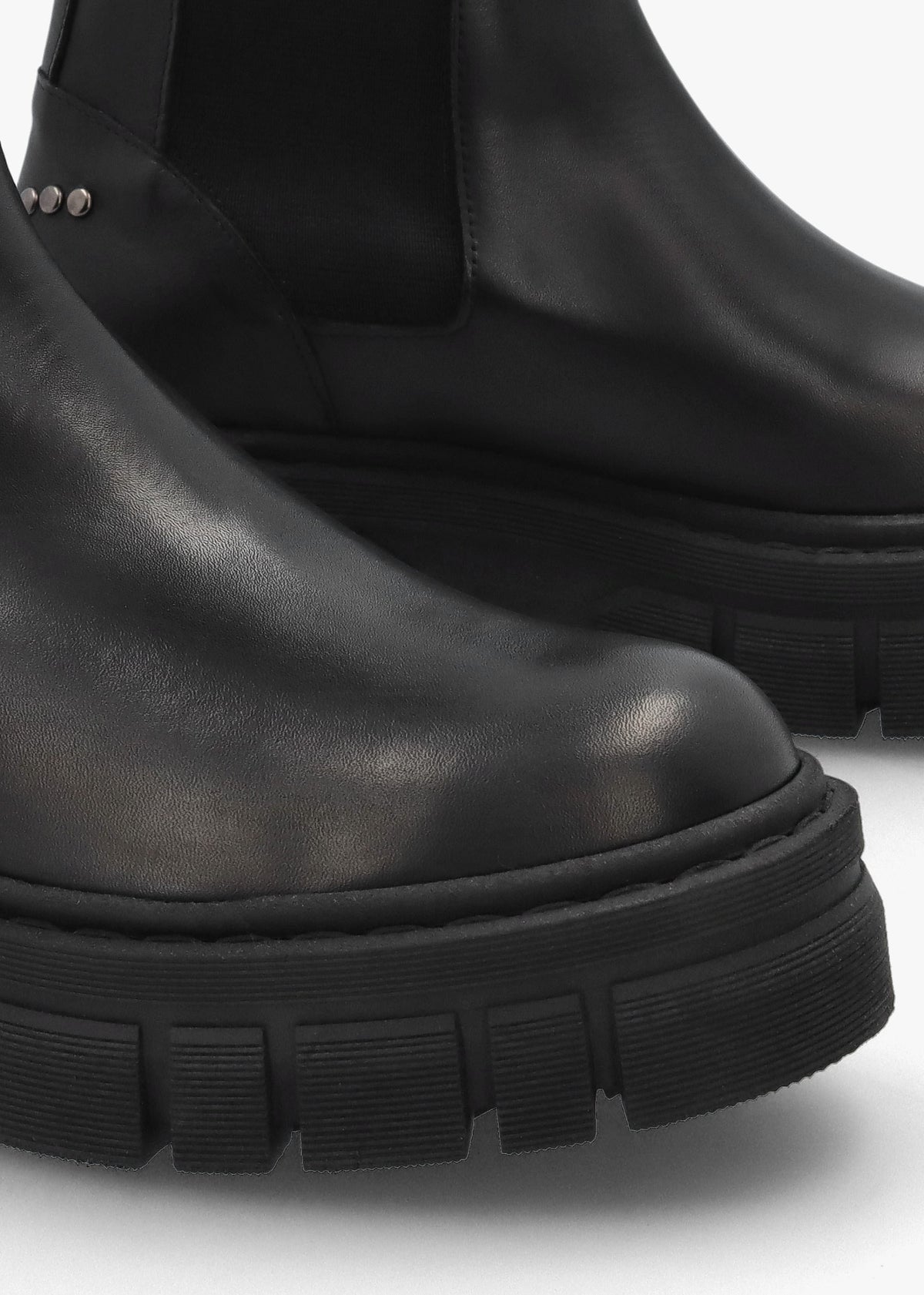 Black Leather Studded Chunky Chelsea Boots