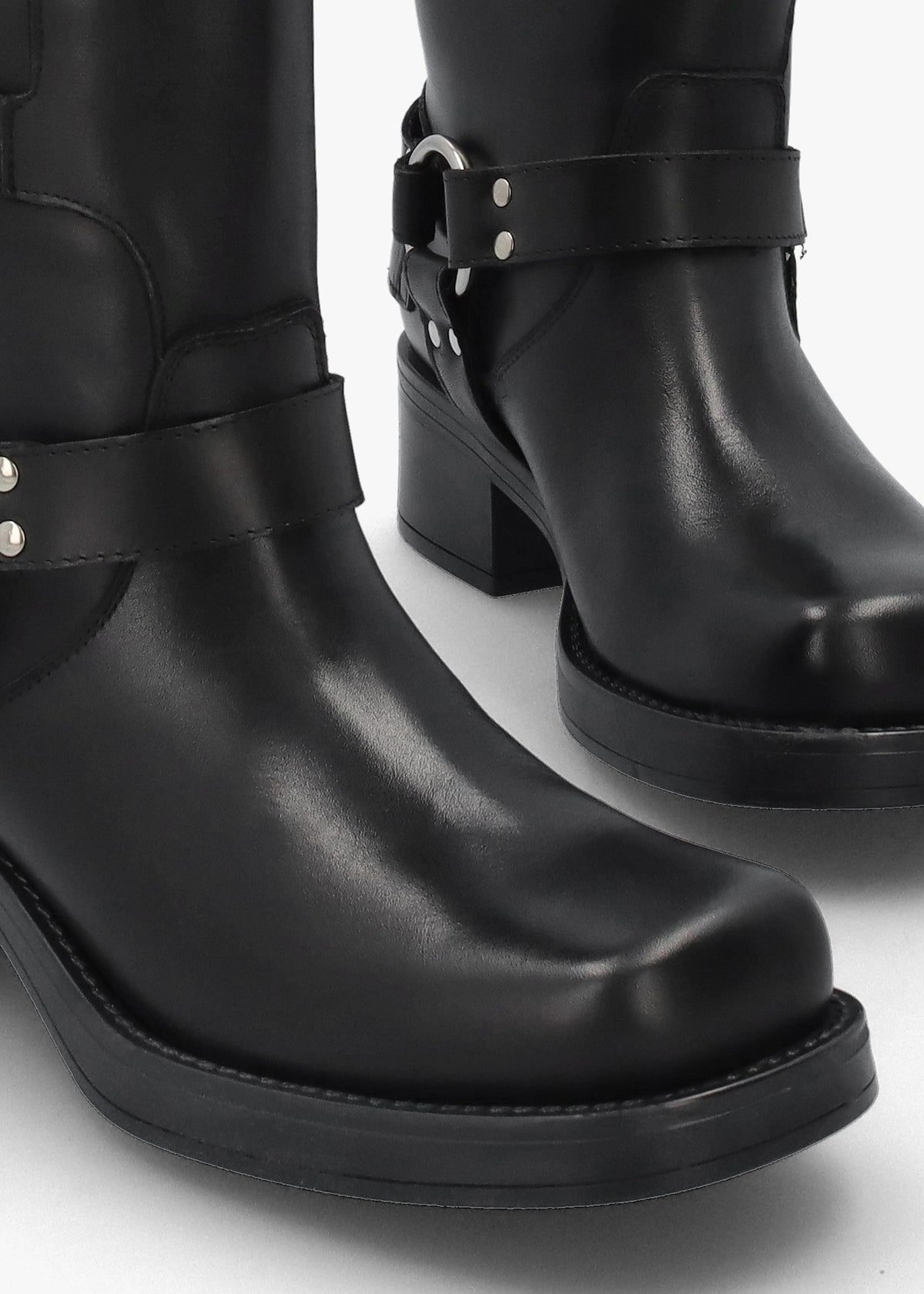 Black Leather Multi Buckle Biker Knee Boots