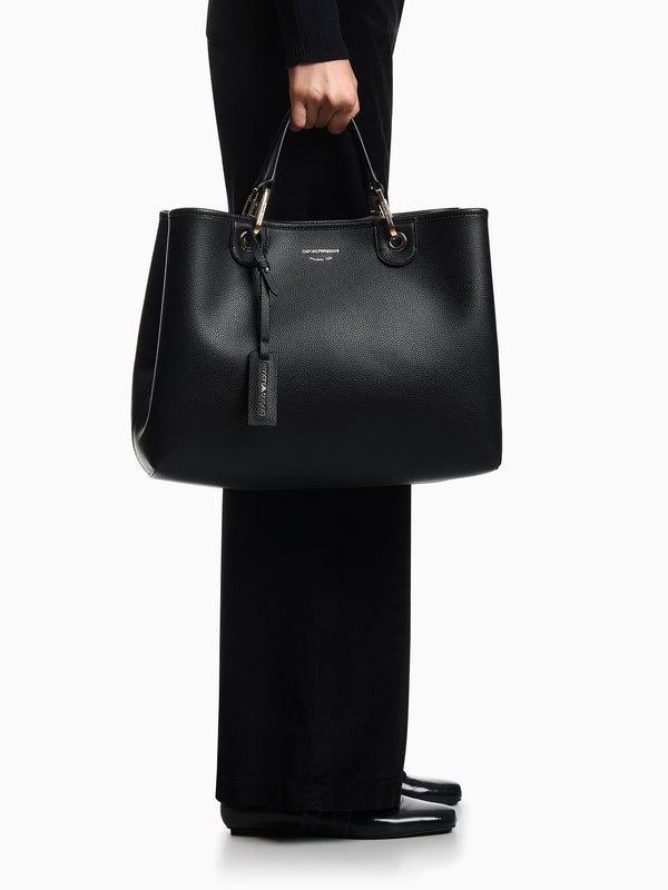 Black Pebbled Shopper With Pouch