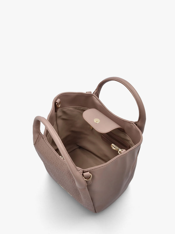 Falak Taupe Debossed Logo Shopper Bag