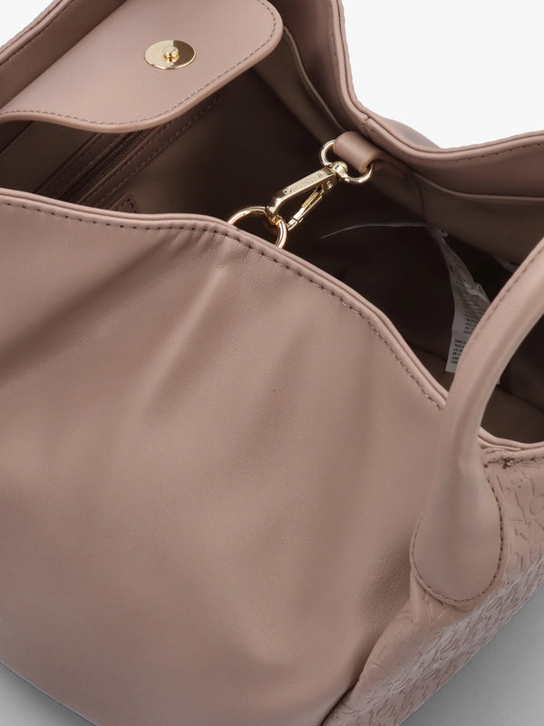 Falak Taupe Debossed Logo Shopper Bag