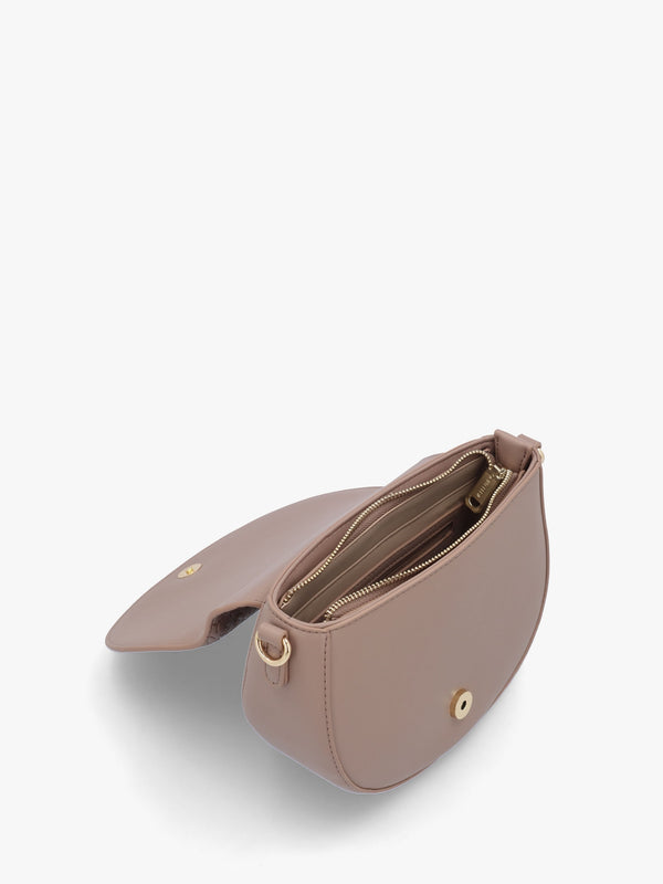 Falak Taupe Debossed Logo Cross-Body Bag