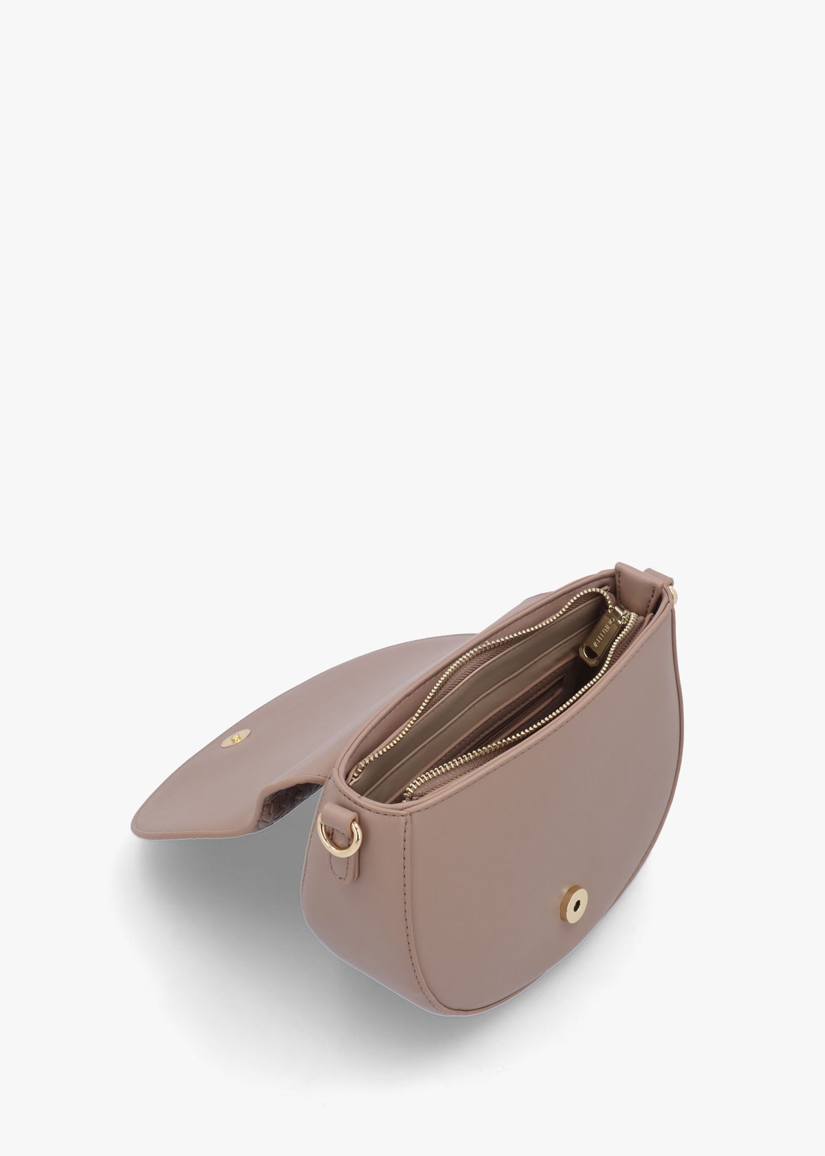 Falak Taupe Debossed Logo Cross-Body Bag