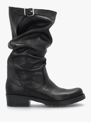 Black Leather Slouchy Calf Boots