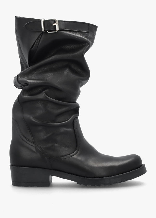 Black Leather Slouchy Calf Boots