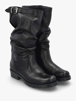 Black Leather Slouchy Calf Boots