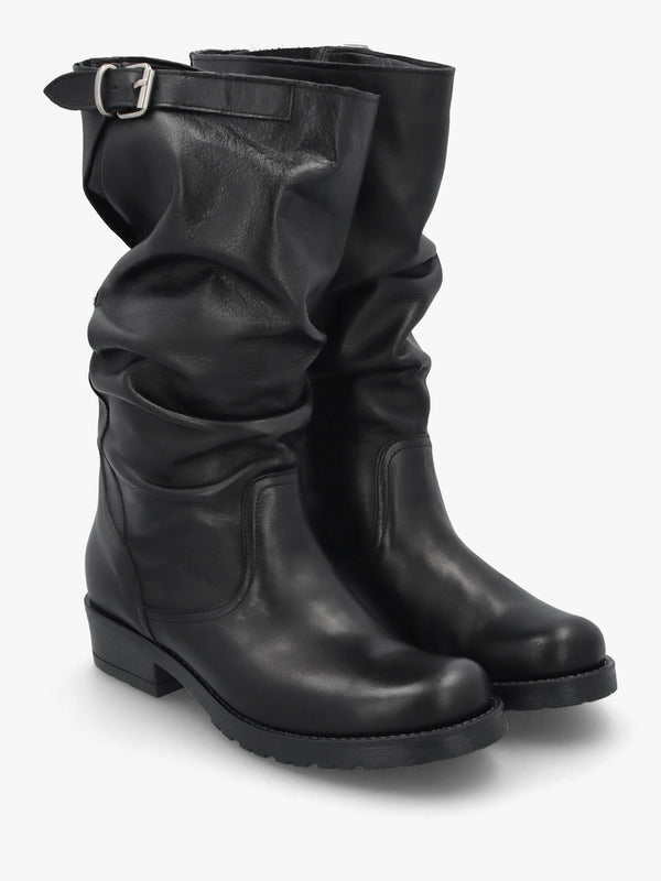 Black Leather Slouchy Calf Boots