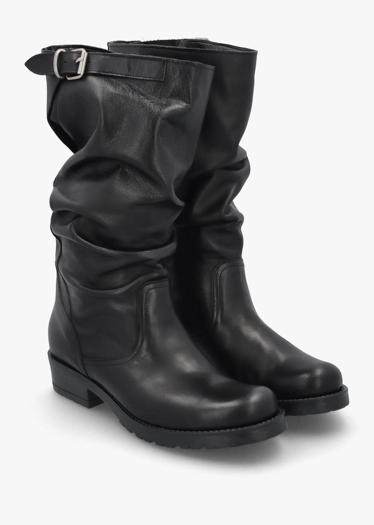 Black Leather Slouchy Calf Boots