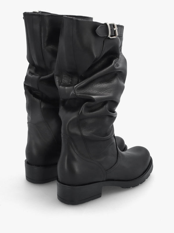 Black Leather Slouchy Calf Boots