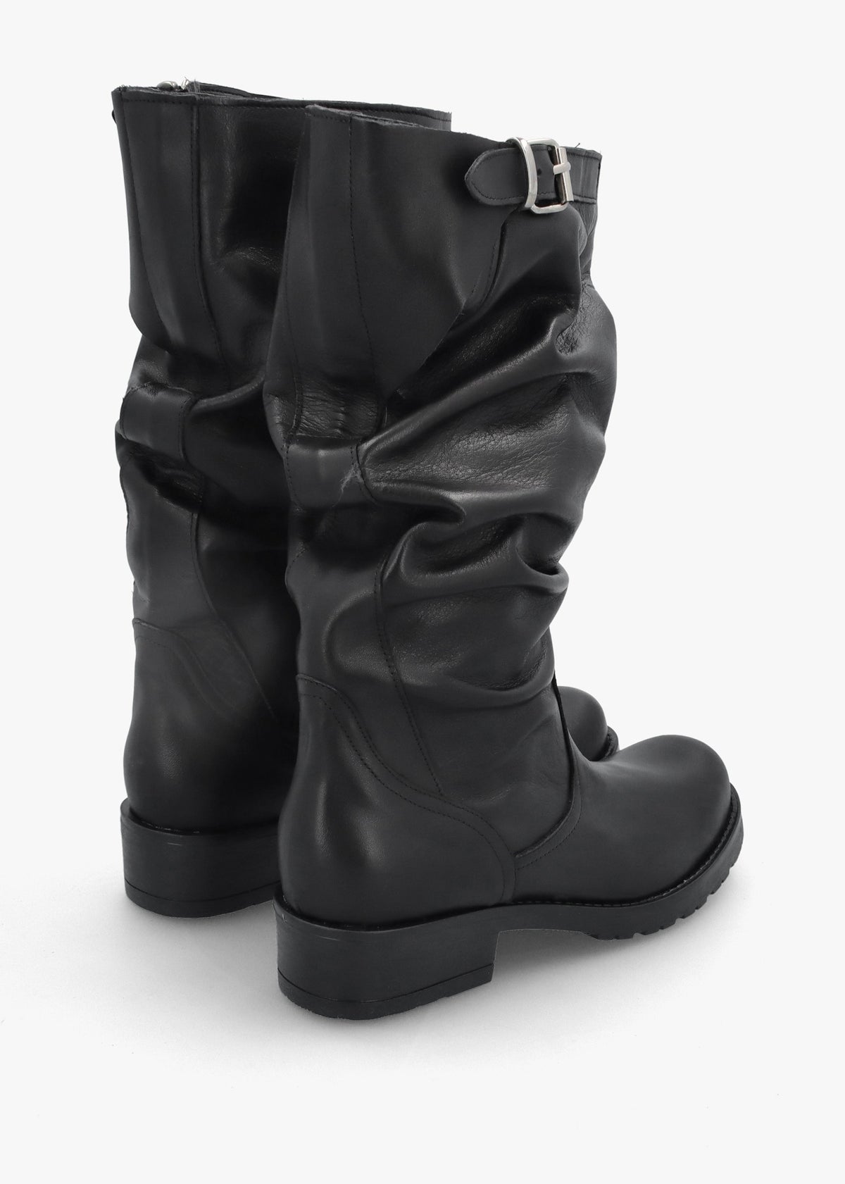 Black Leather Slouchy Calf Boots