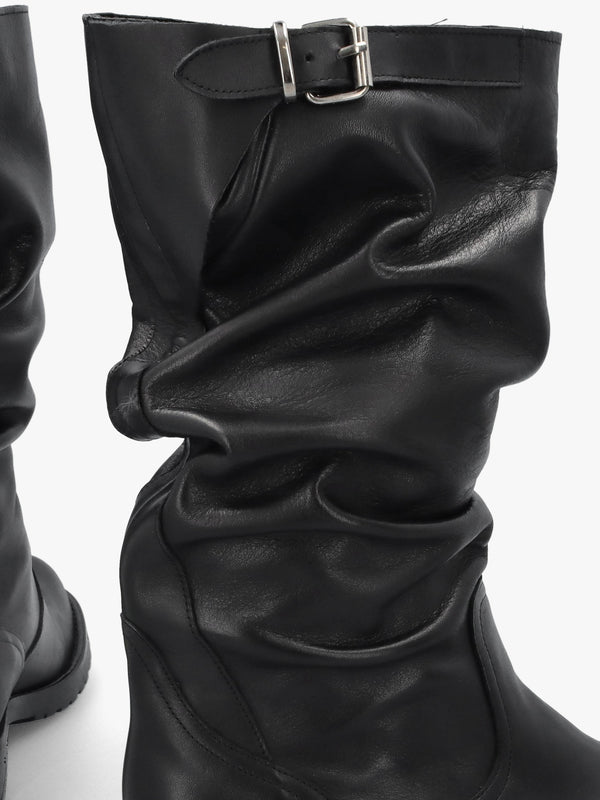 Black Leather Slouchy Calf Boots