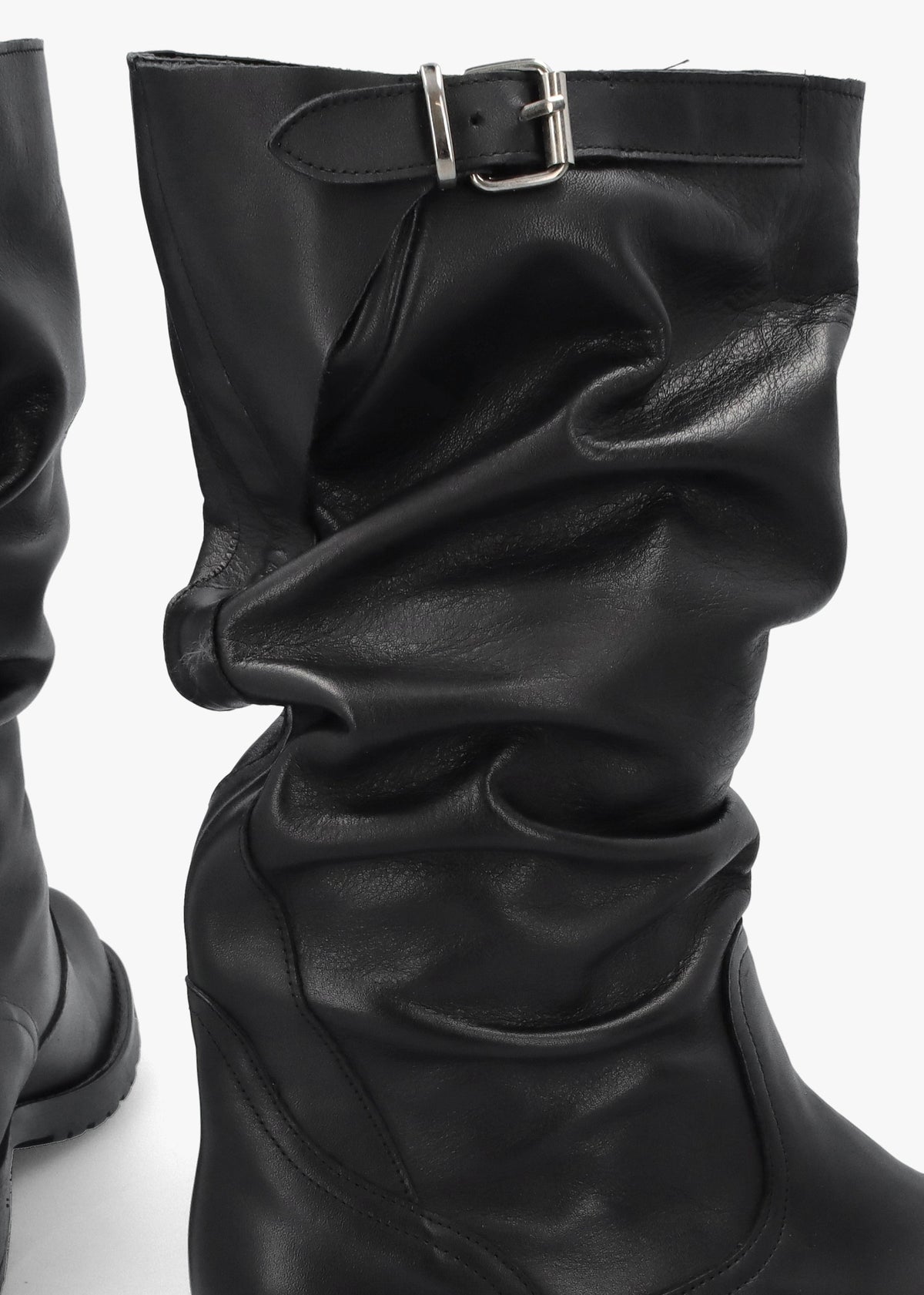 Black Leather Slouchy Calf Boots