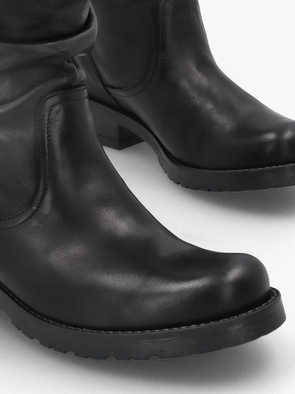 Black Leather Slouchy Calf Boots