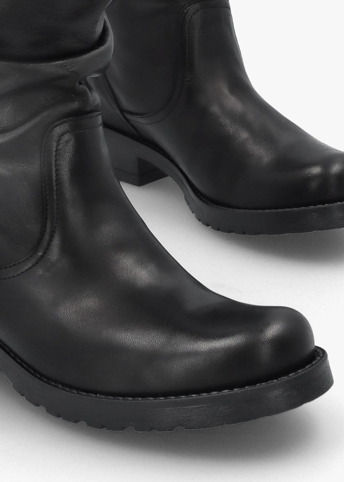 Black Leather Slouchy Calf Boots