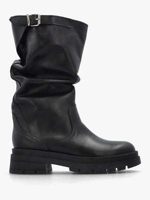 Black Leather Slouchy Calf Boots